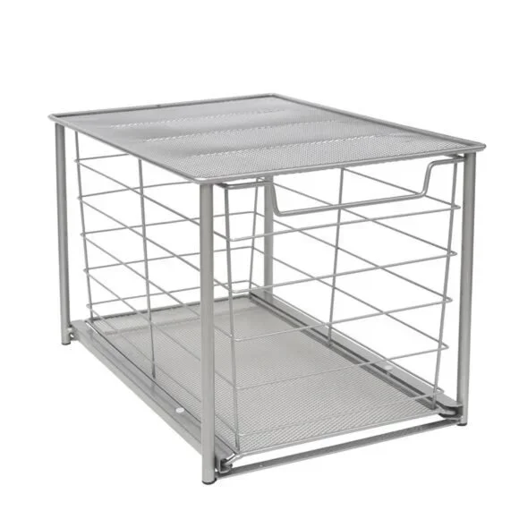 Large Stackable Slide-Out Drawer Organizer, Satin Nickel, 15" x 10 " - Picture 5 of 6
